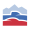 Stylized Mountain And Landscape Logo In Shades Of Blue And Red, Depicting Scenic Outdoor Views.