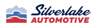 Silverlake Automotive Logo Featuring A Stylized Car And Mountain Design In Red And Blue Colors.