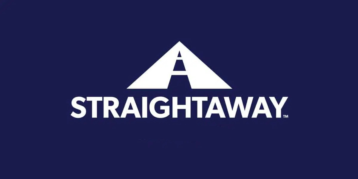 Straightaway logo with a stylized A and white text on a dark blue background.
